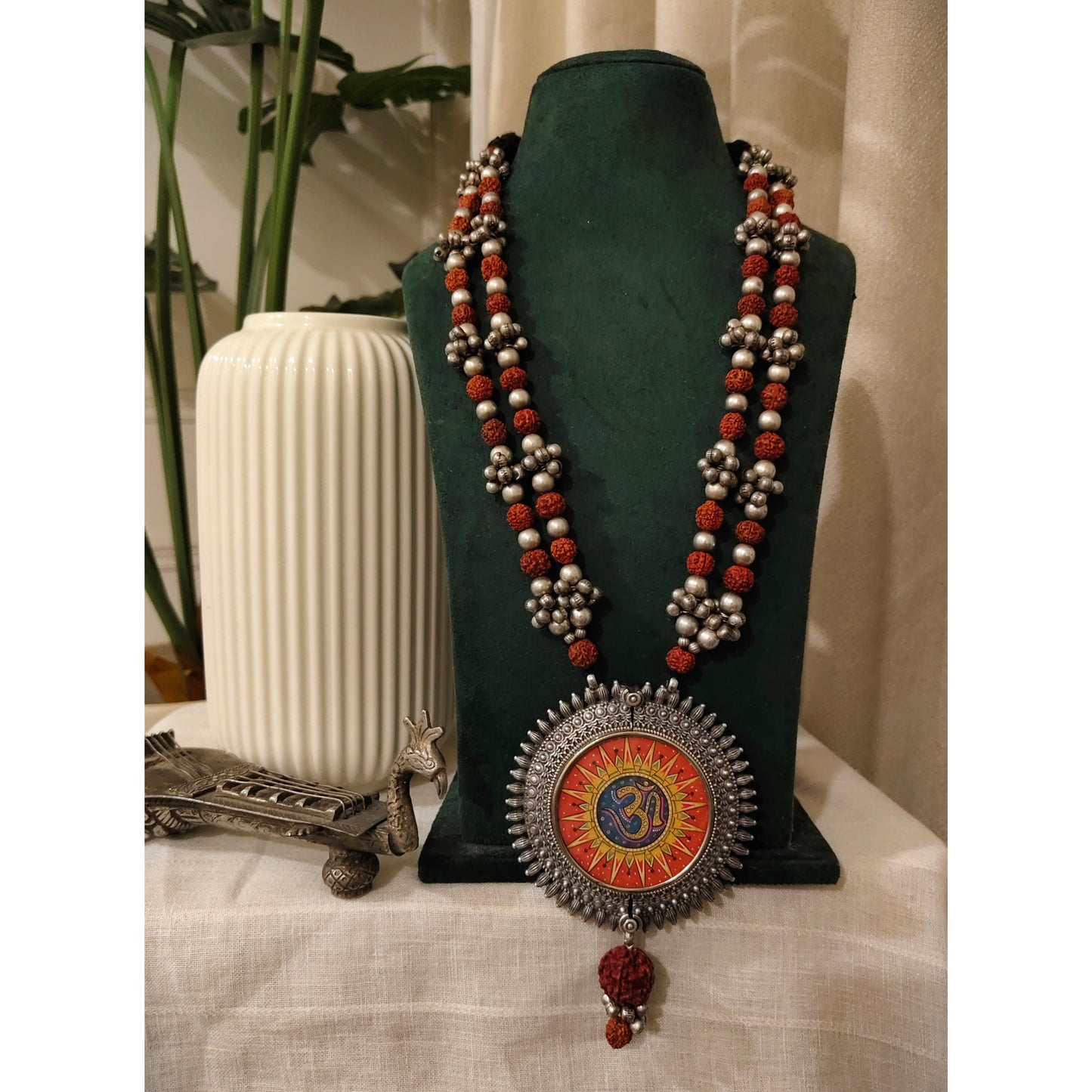 Beautiful Designer Painting Pendant With Rudraksh Mala Necklace
