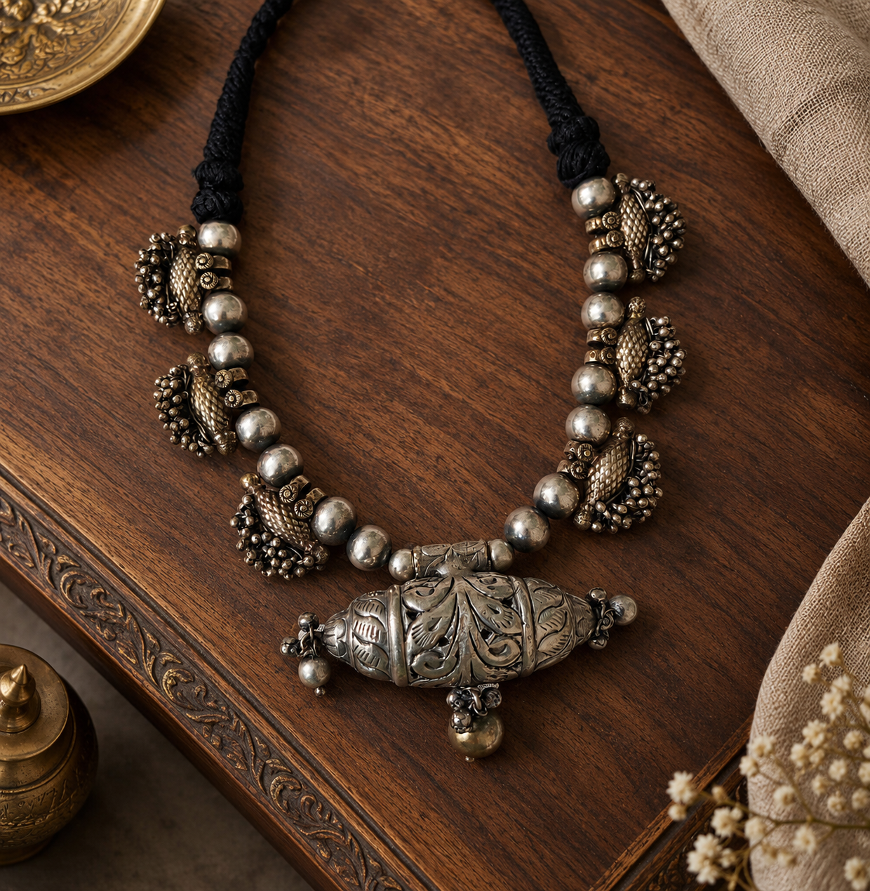Beautiful Designer Taabeez Antique Golden Silver Mix Polish Neckpiece