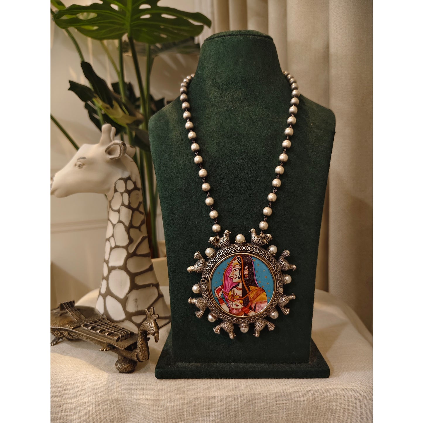 Beautiful Designer Painting Pendant Ball Chain Necklace