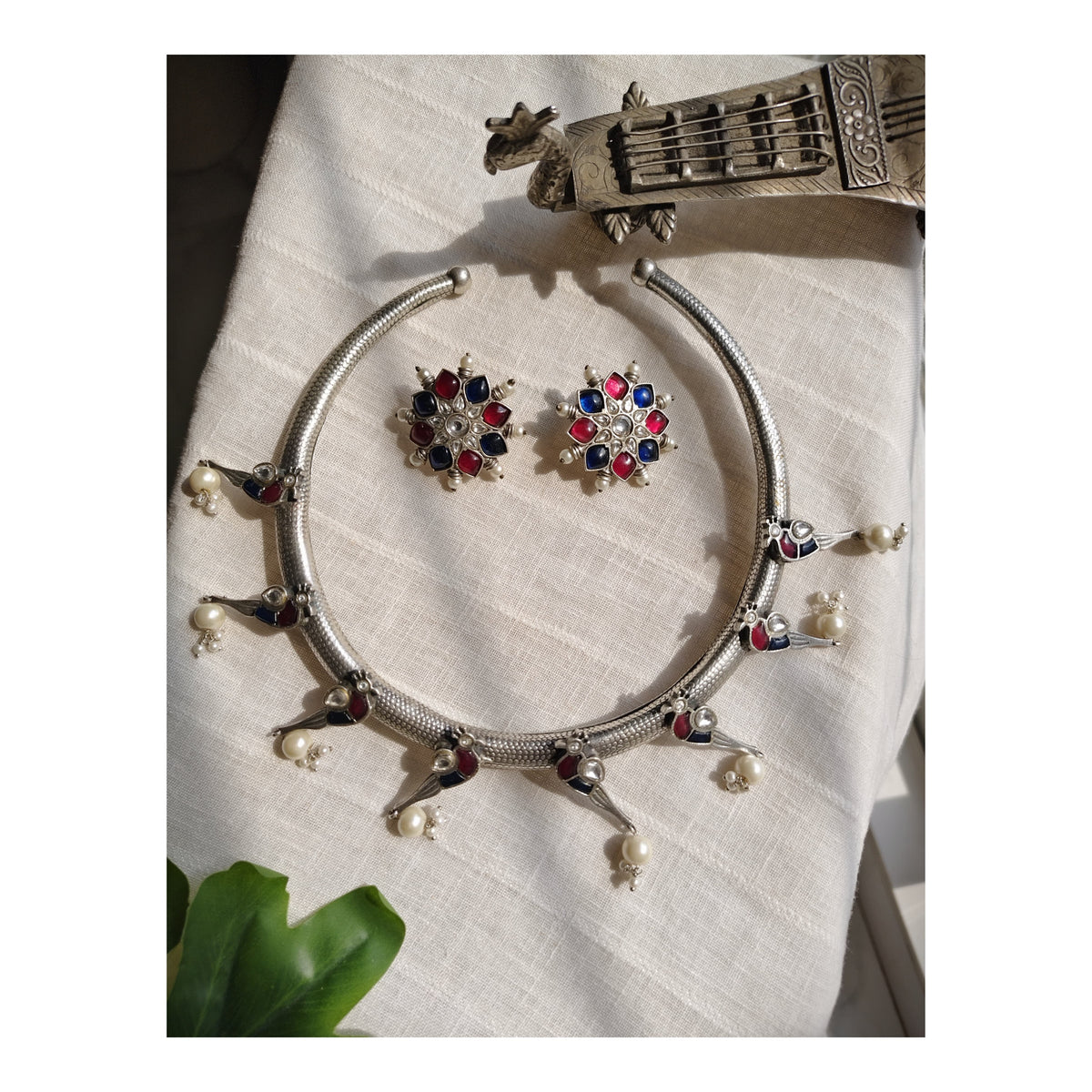 Beautiful Designer Kempstone Peacock Hasli With Earrings