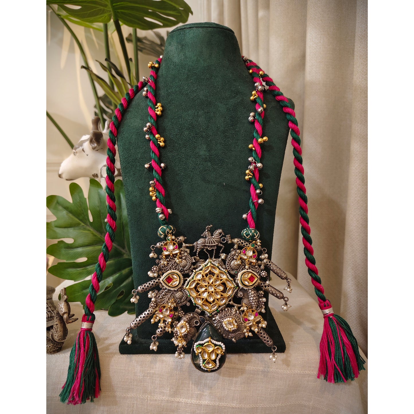 Beautiful Designer Fusion Pendant With Kundan Detailing Long Necklace