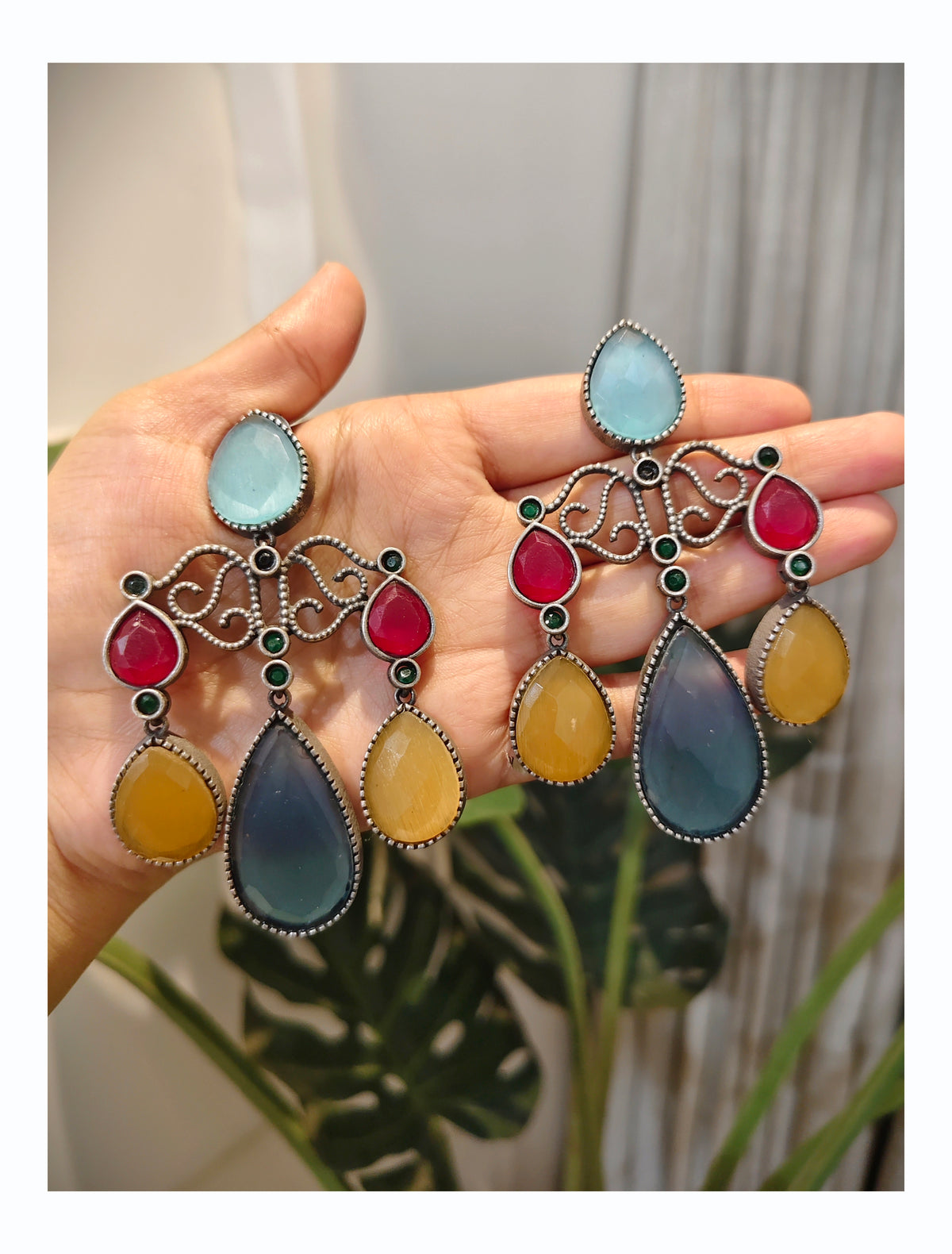 Beautiful Designer Stone Embedded Colorful Big Earrings