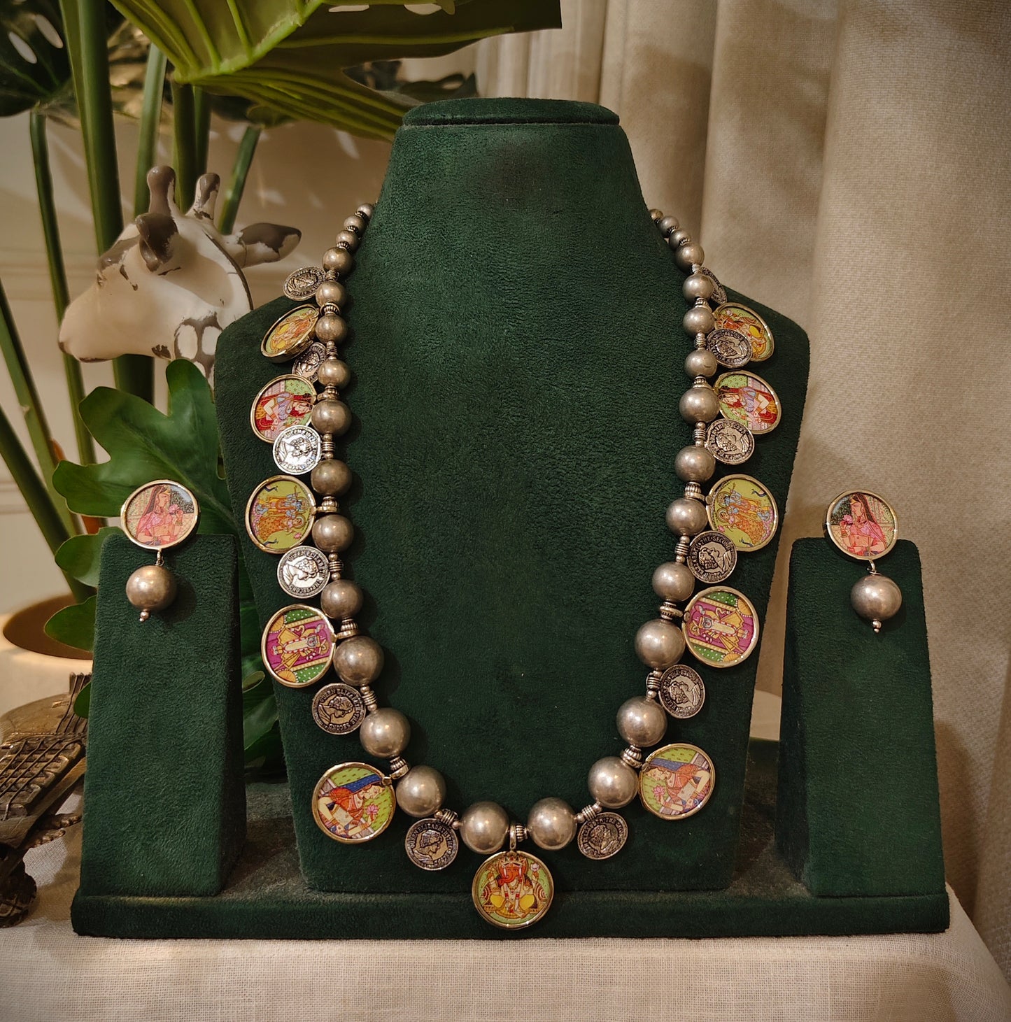 Beautiful Designer Painting Mix Paatri Necklace With Earrings