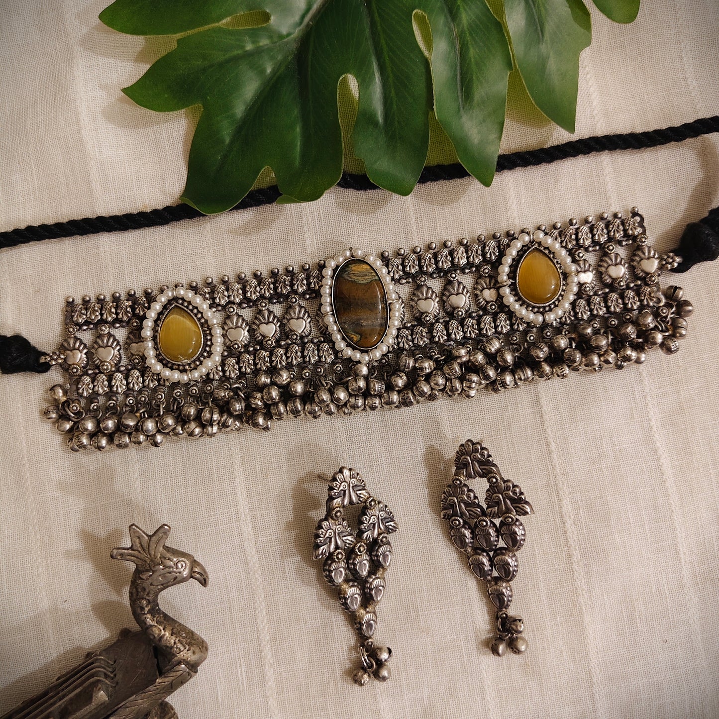 Beautiful Designer Stone Embedded Choker With Earrings