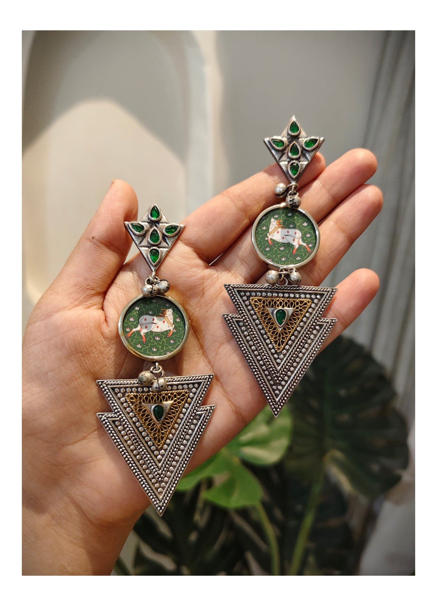 Beautiful Designer Painting Dual Tone Long Earrings