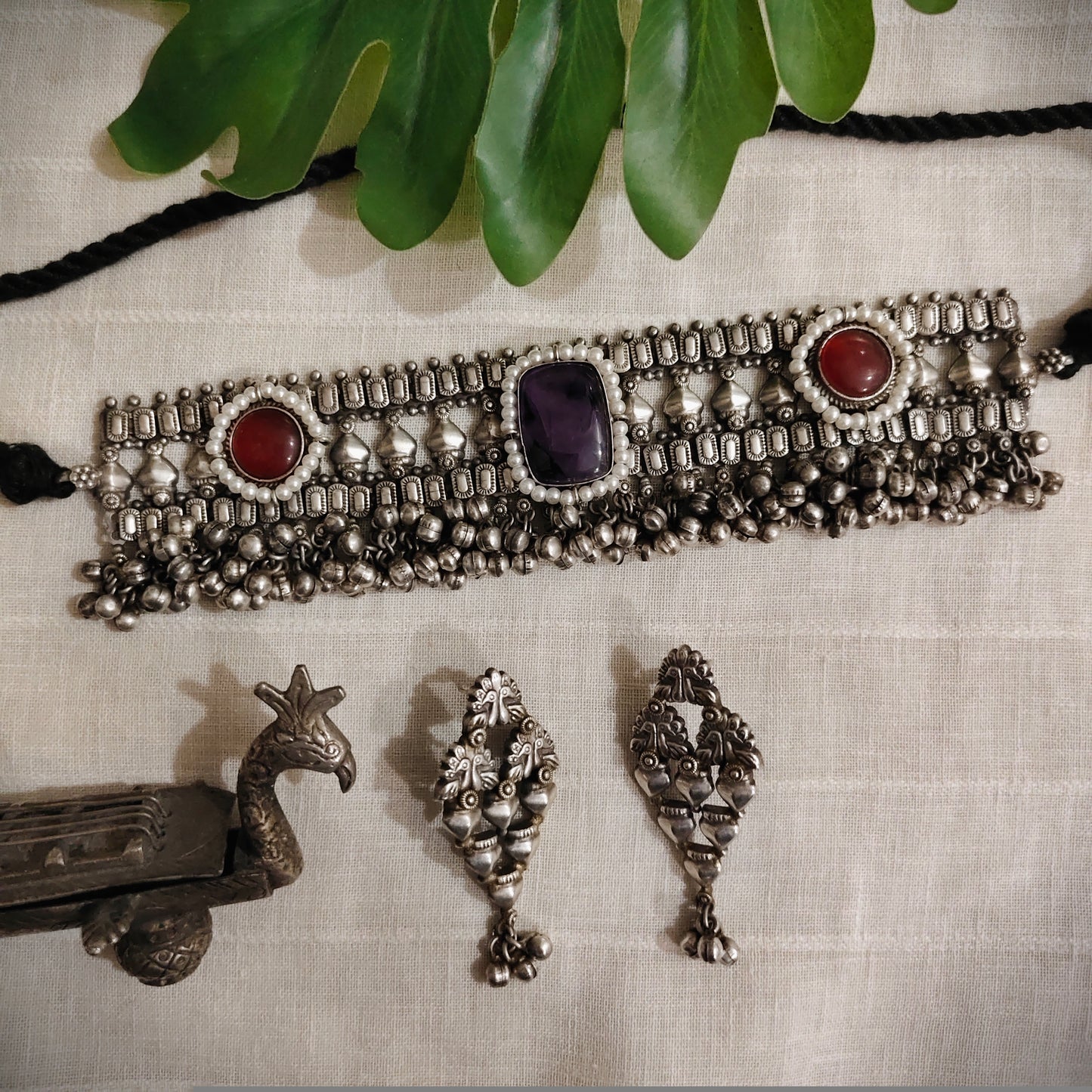 Beautiful Designer Stone Embedded Choker With Earrings