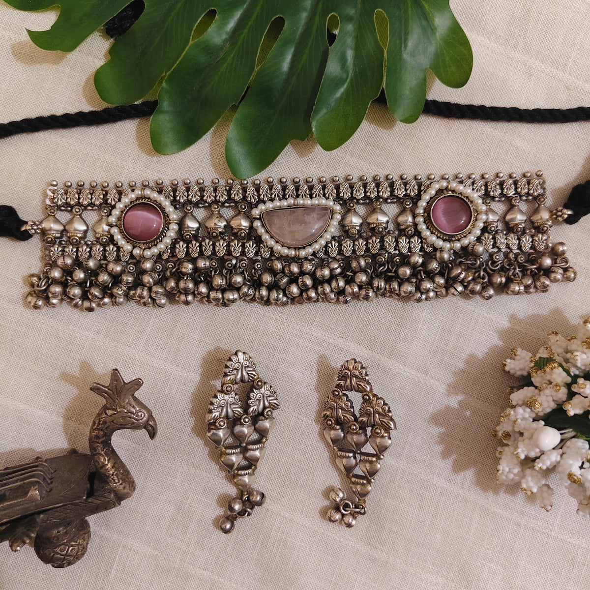 Beautiful Designer Stone Embedded Choker With Earrings