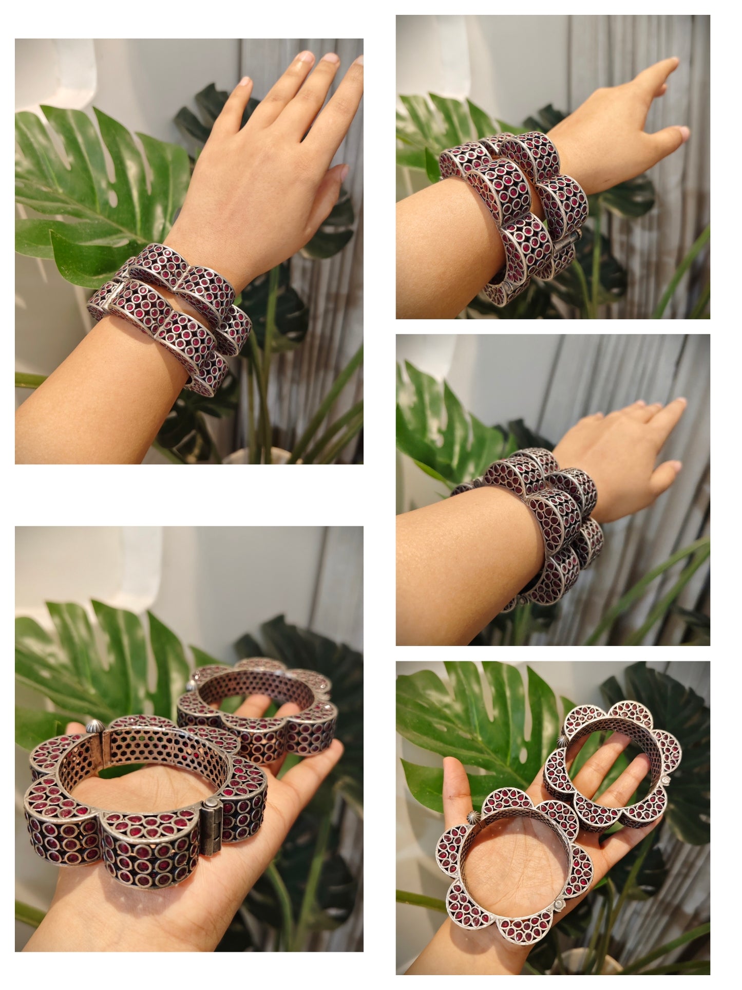 Beautiful Designer Stone Embedded Flower Openable Kada (1 pair)