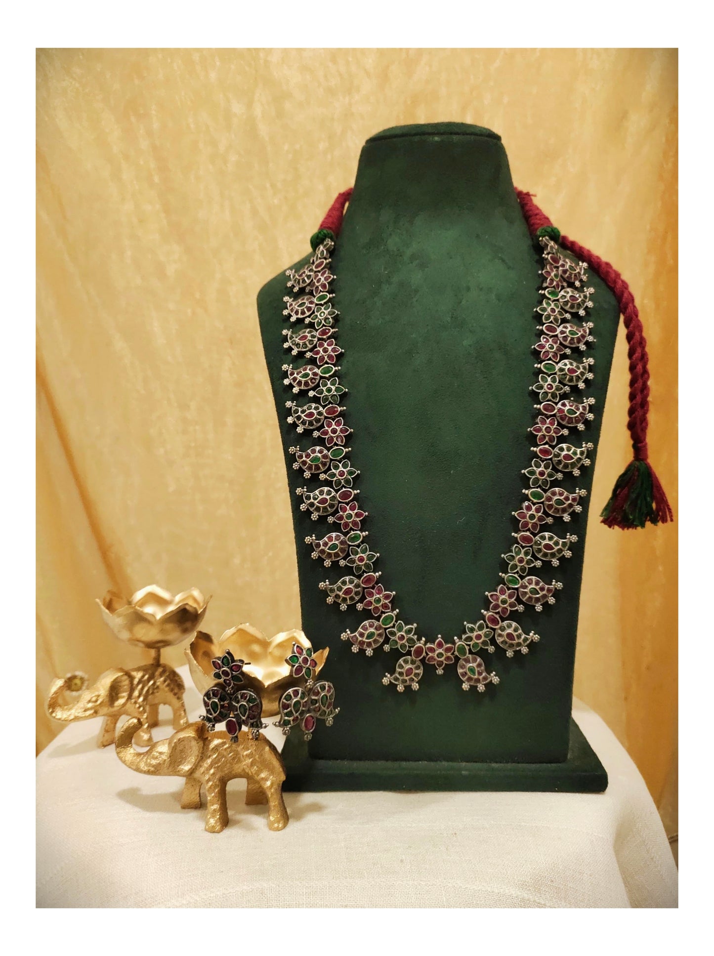 Beautiful Designer Stone Embedded Kairi Long Necklace With Earrings
