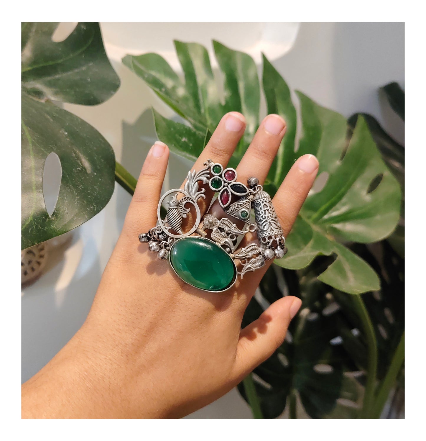 Beautiful Designer Fusion Stone Embedded Adjustable Ring