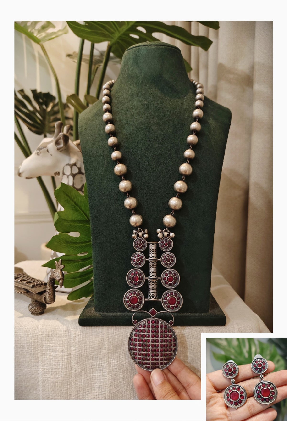 Beautiful Designer Stone Embedded Pendant Necklace With Earrings