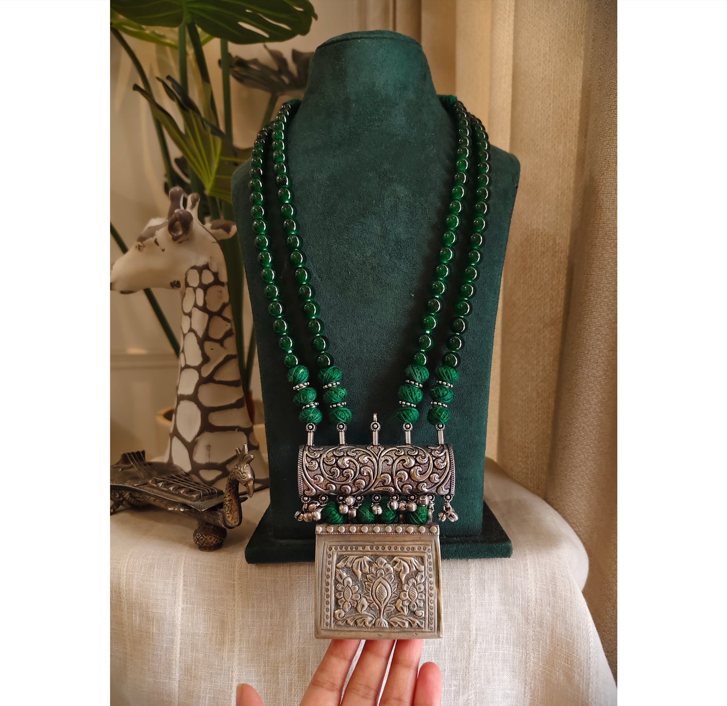 Beautiful Designer Chitai Pendant Long Beaded Necklace