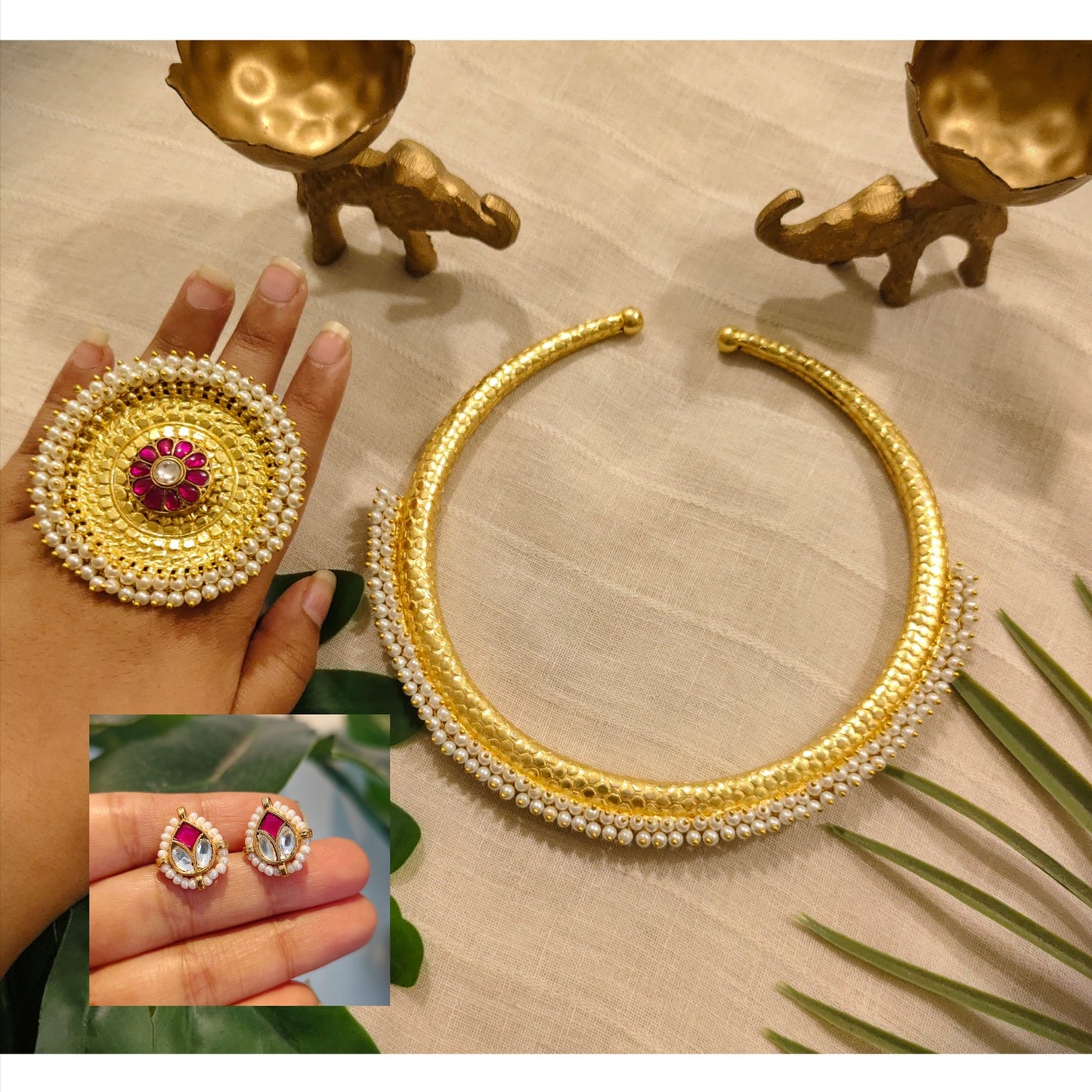 Beautiful Designer Apala Hasli With Kundan Ring And Earrings