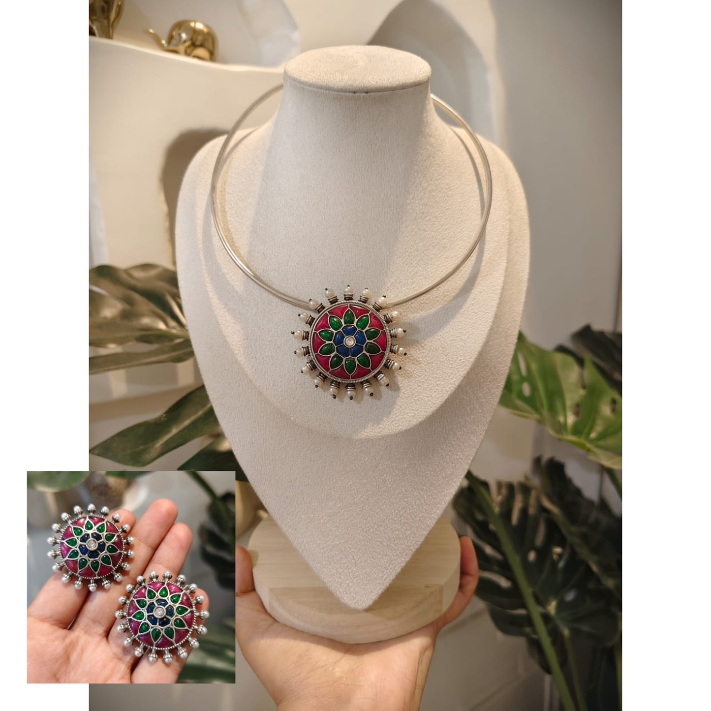 Beautiful Designer Kempstone Pendant Hasli With Earrings