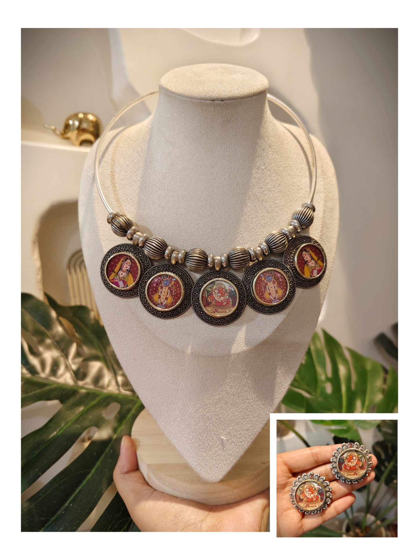 Beautiful Designer Painting Mix Hasli With Earrings