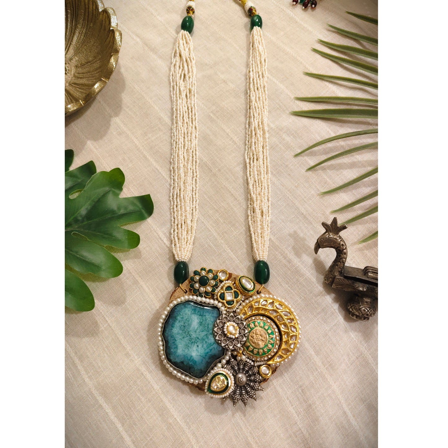 Beautiful Designer Wooden Fusion Pendant Long Necklace