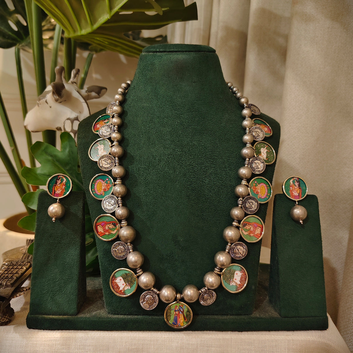Beautiful Designer Painting Mix Paatri Necklace With Earrings