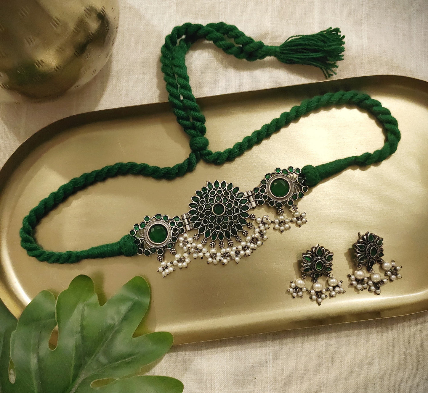 Beautiful Designer Stone Embedded Choker With Earrings