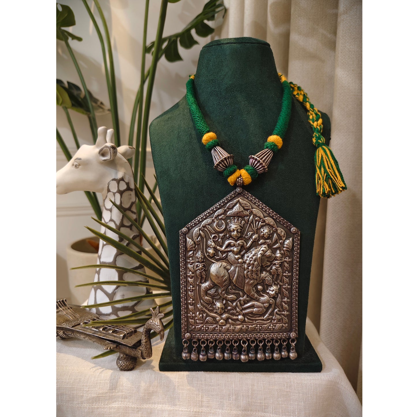 Beautiful Designer Thappa Work Huge Pendant Colorful Dori Necklace