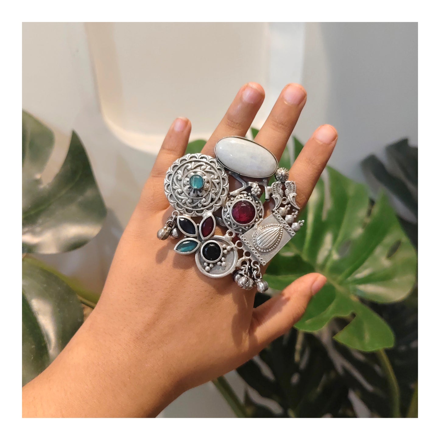 Beautiful Designer Stone Embedded Fusion Adjustable Ring