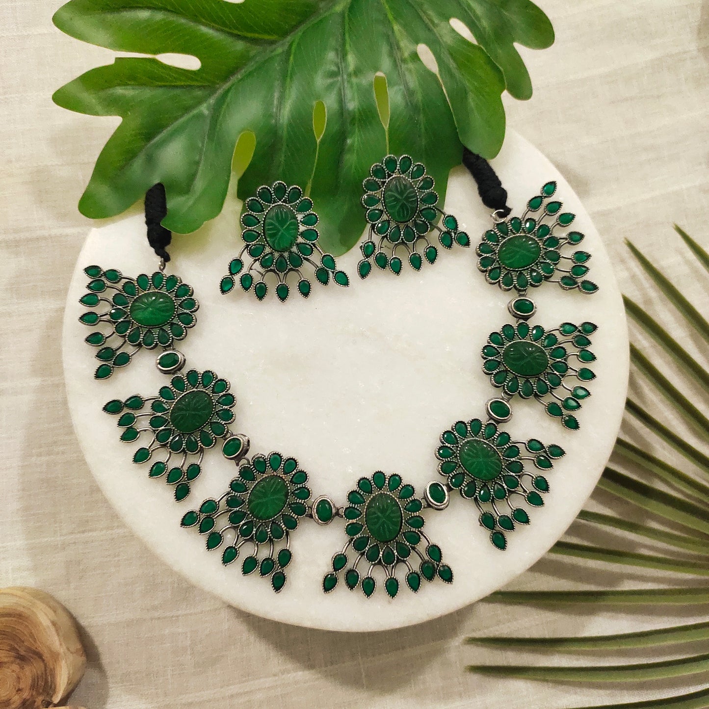 Beautiful Designer Stone Embedded Neckpiece With Earrings