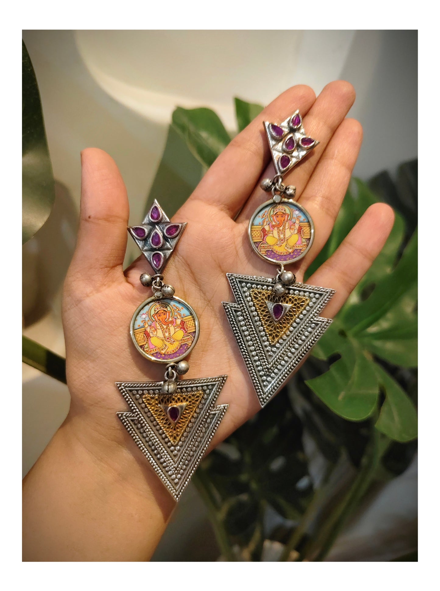 Beautiful Designer Painting Dual Tone Long Earrings