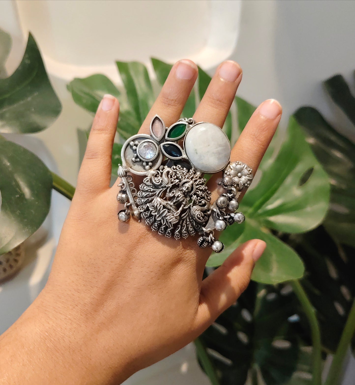 Beautiful Designer Fusion Stone Embedded Adjustable Ring