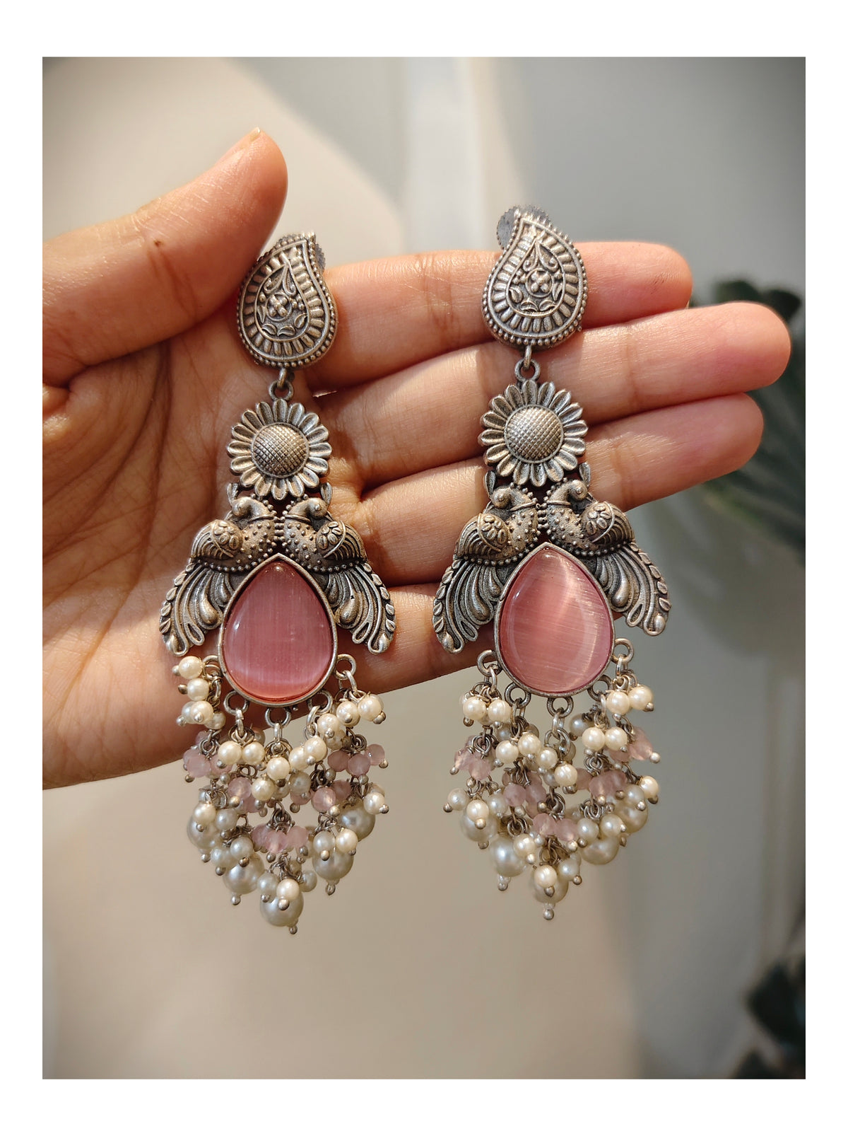 Beautiful Designer Stone Embedded Peacock Long Earrings