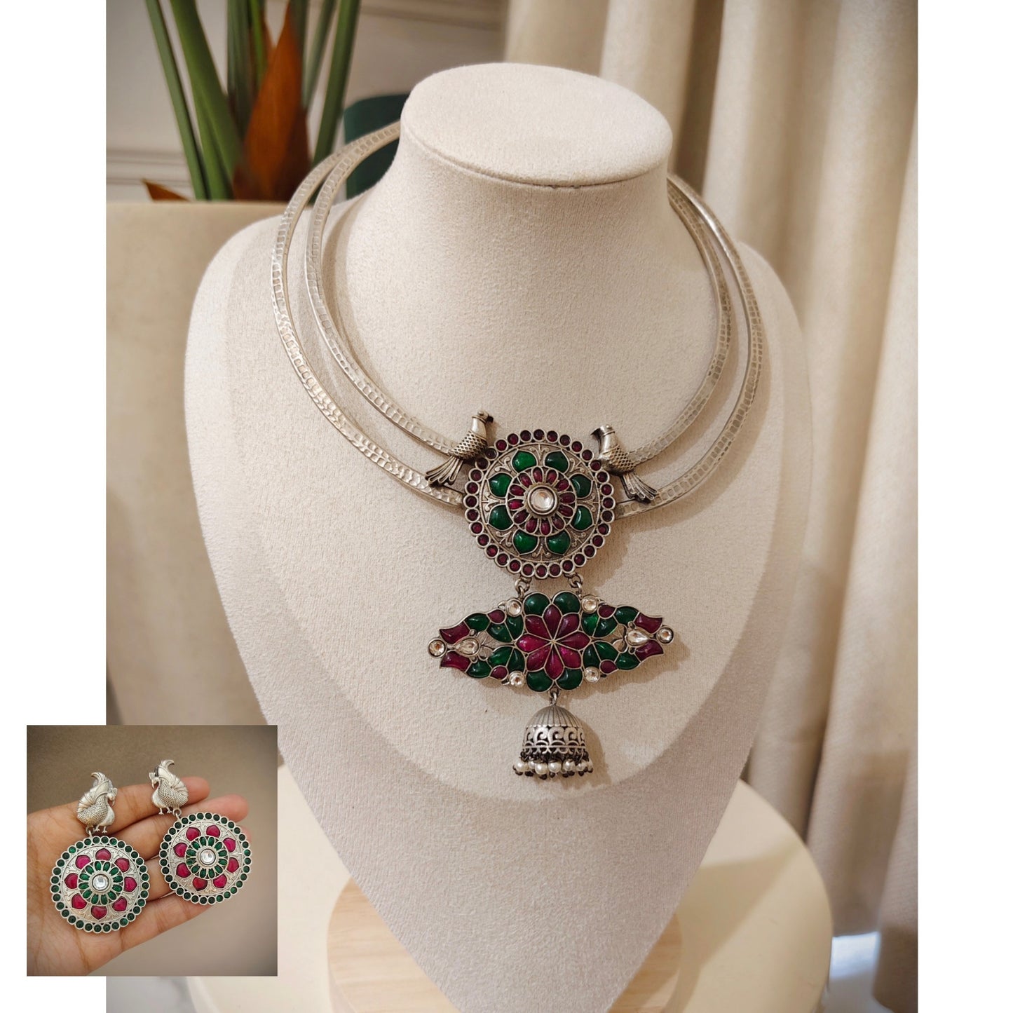 Beautiful Designer Kempstone Hasli With Earrings