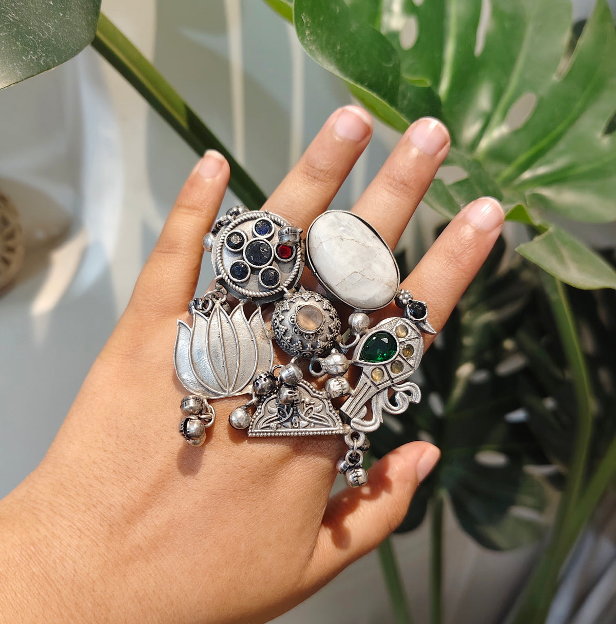 Beautiful Designer Fusion Stone Embedded Adjustable Ring