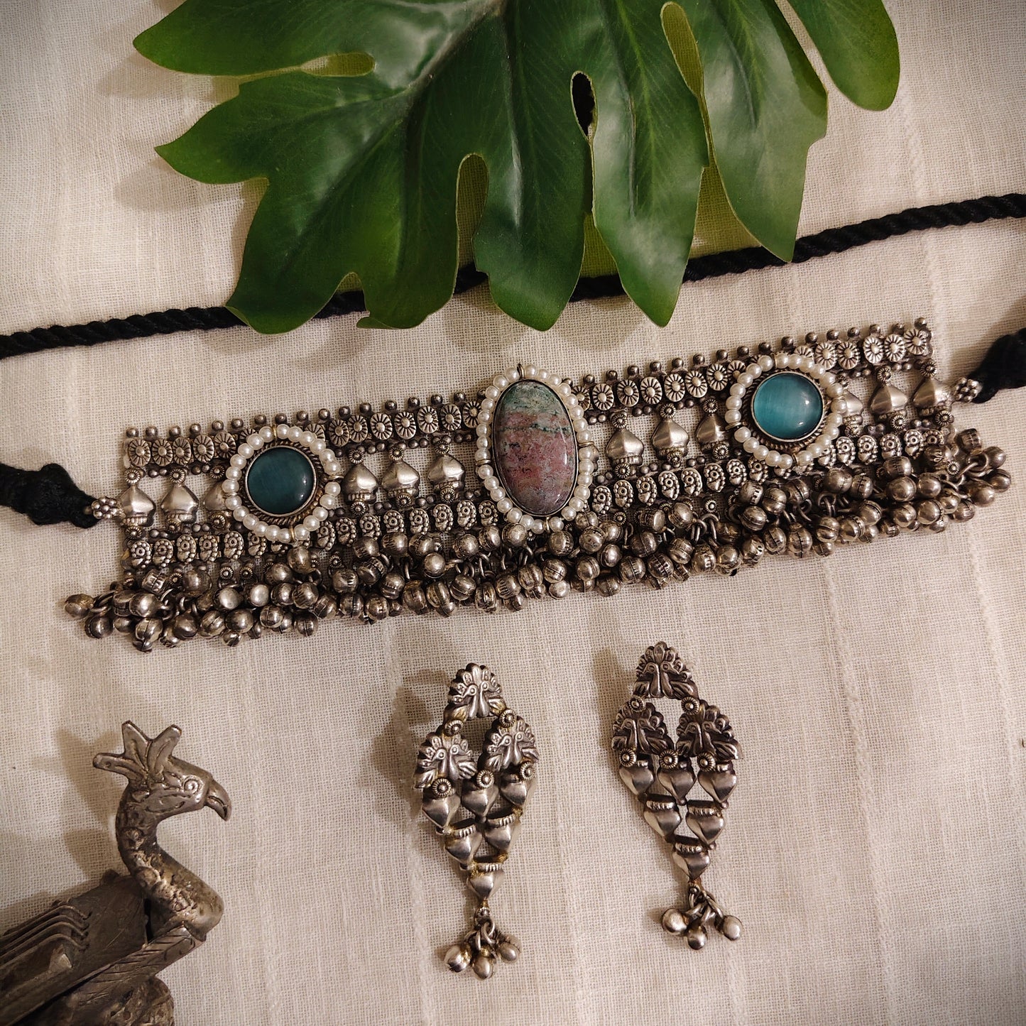 Beautiful Designer Stone Embedded Choker With Earrings