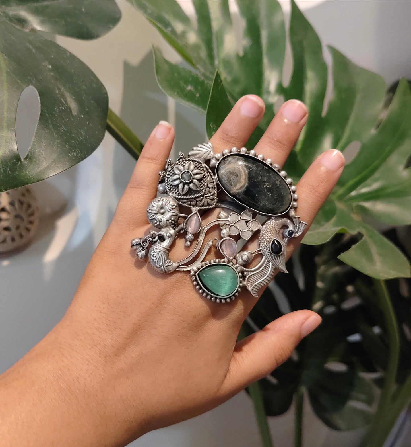 Beautiful Designer Fusion Stone Embedded Adjustable Ring