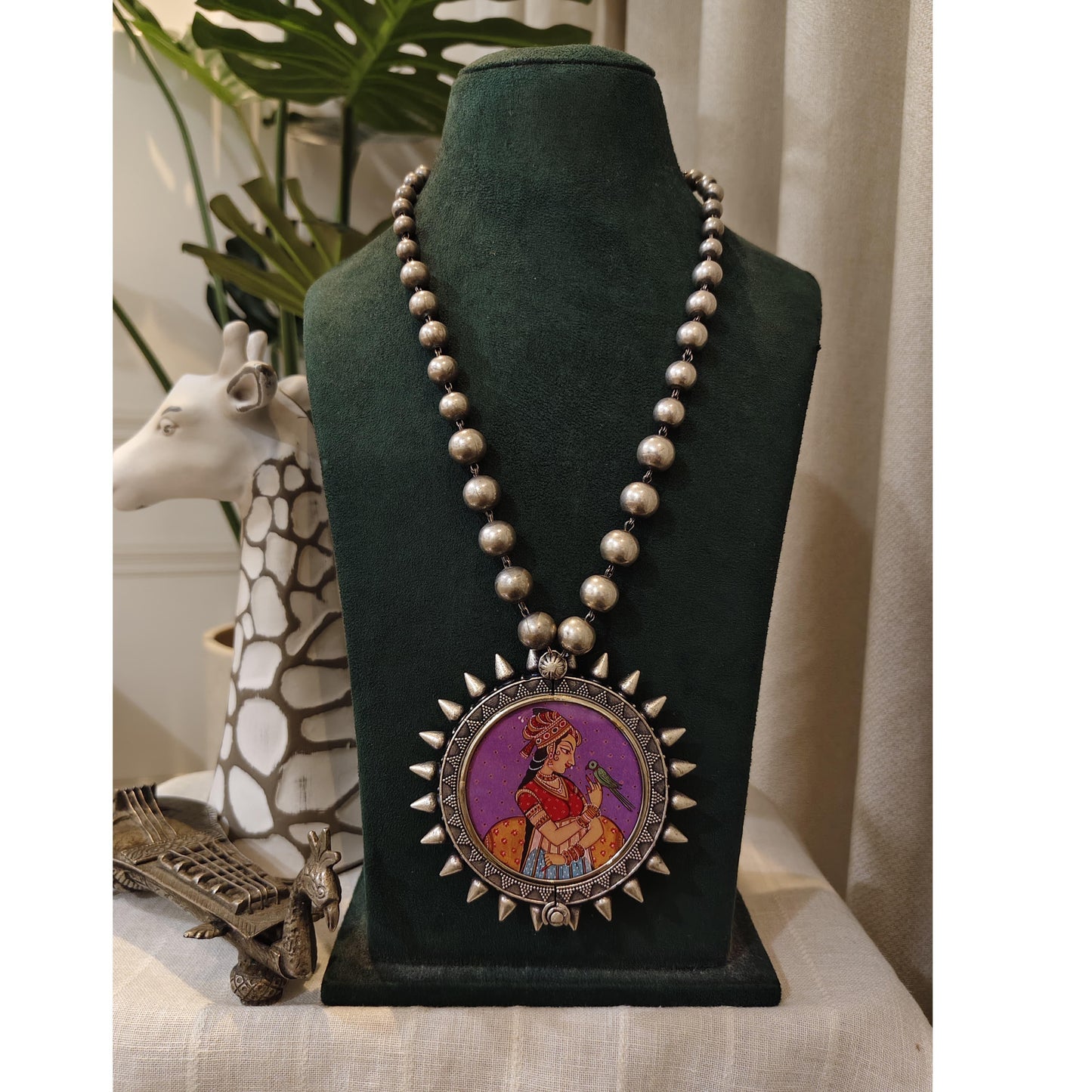 Beautiful Designer Painting Pendant Long Ball Chain Necklace