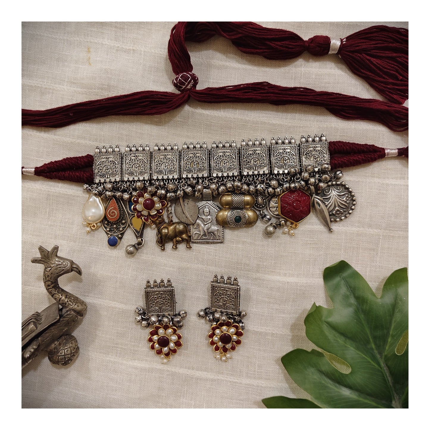 Beautiful Designer Choker With Charms Mix Latkan & Earrings