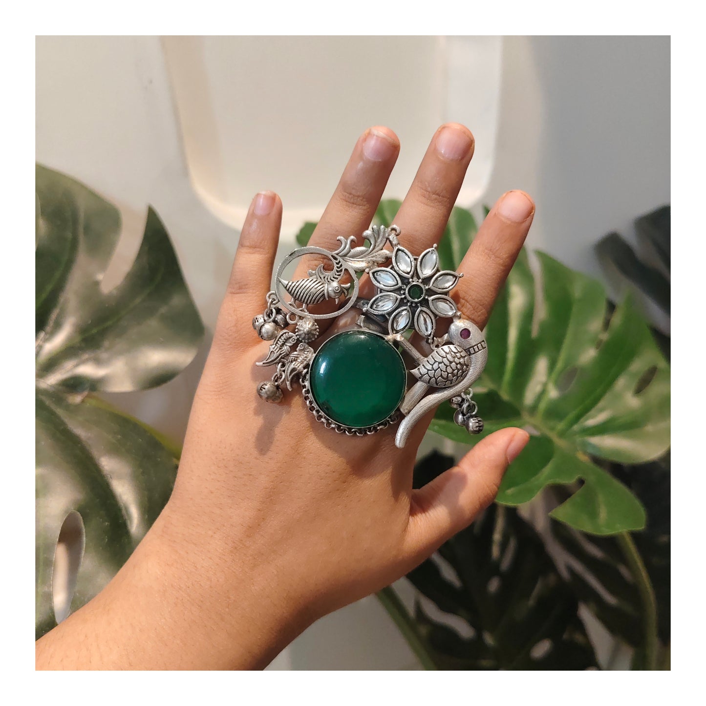 Beautiful Designer Stone Embedded Fusion Adjustable Ring