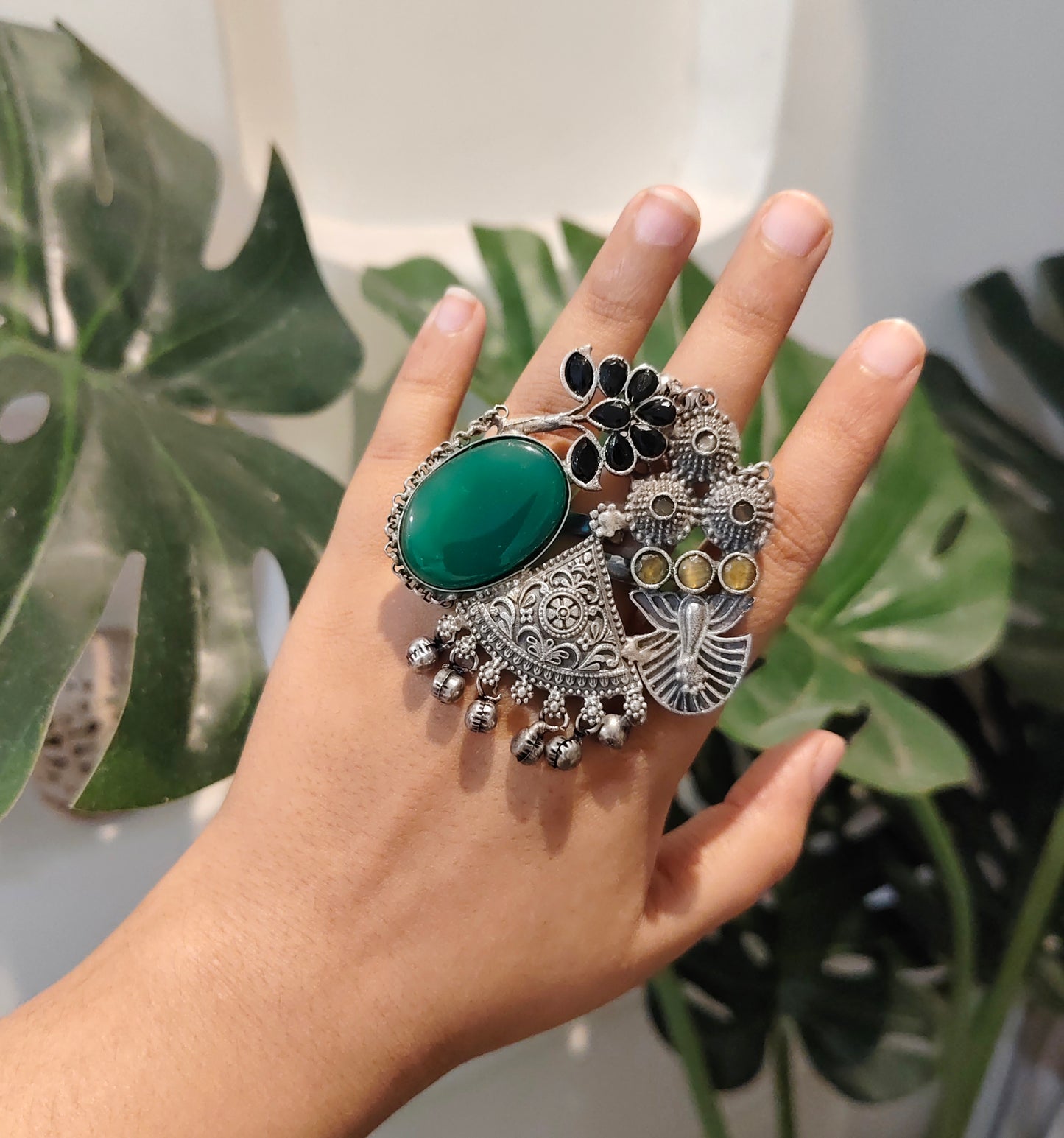 Beautiful Designer Fusion Stone Embedded Adjustable Ring