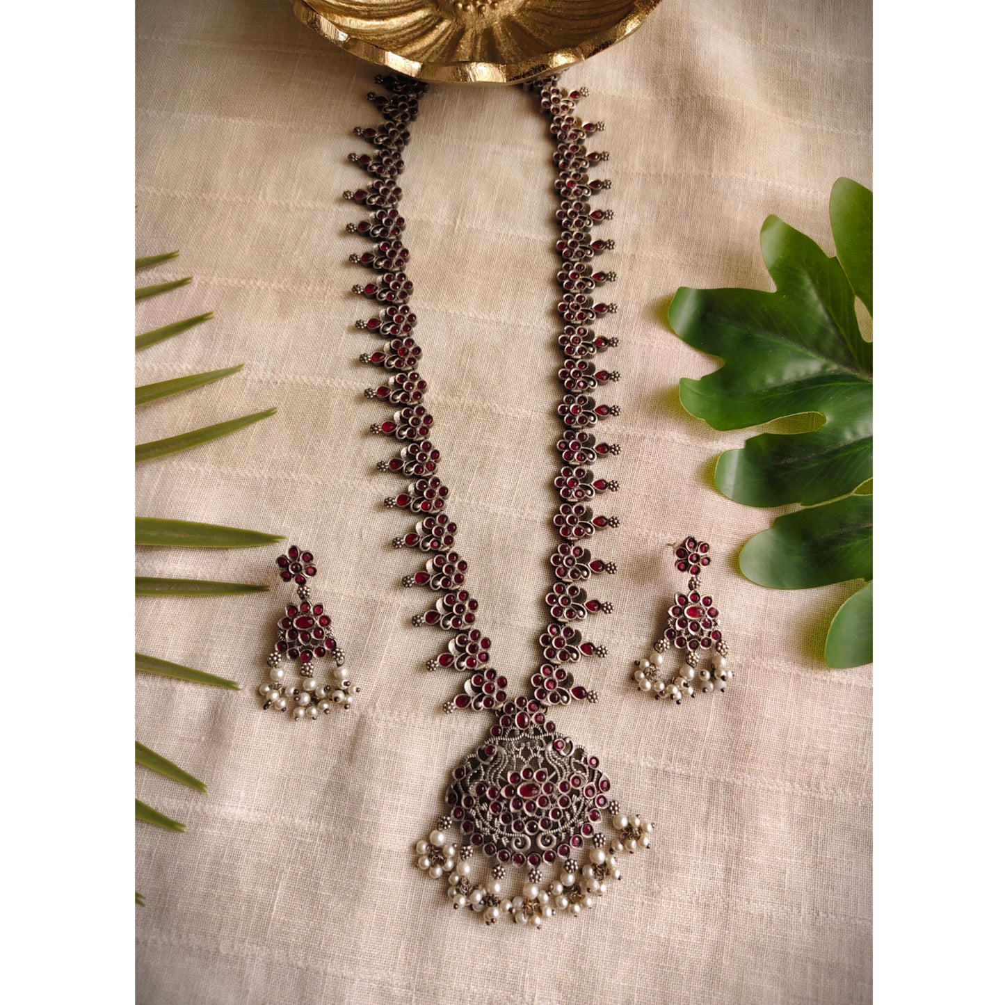 Beautiful Designer Stone Embedded Necklace With Earrings