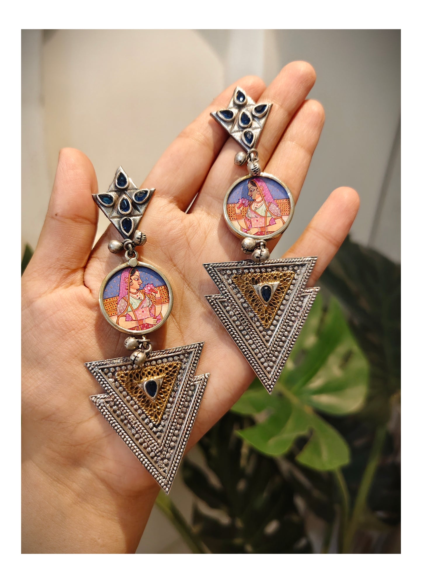 Beautiful Designer Painting Dual Tone Long Earrings