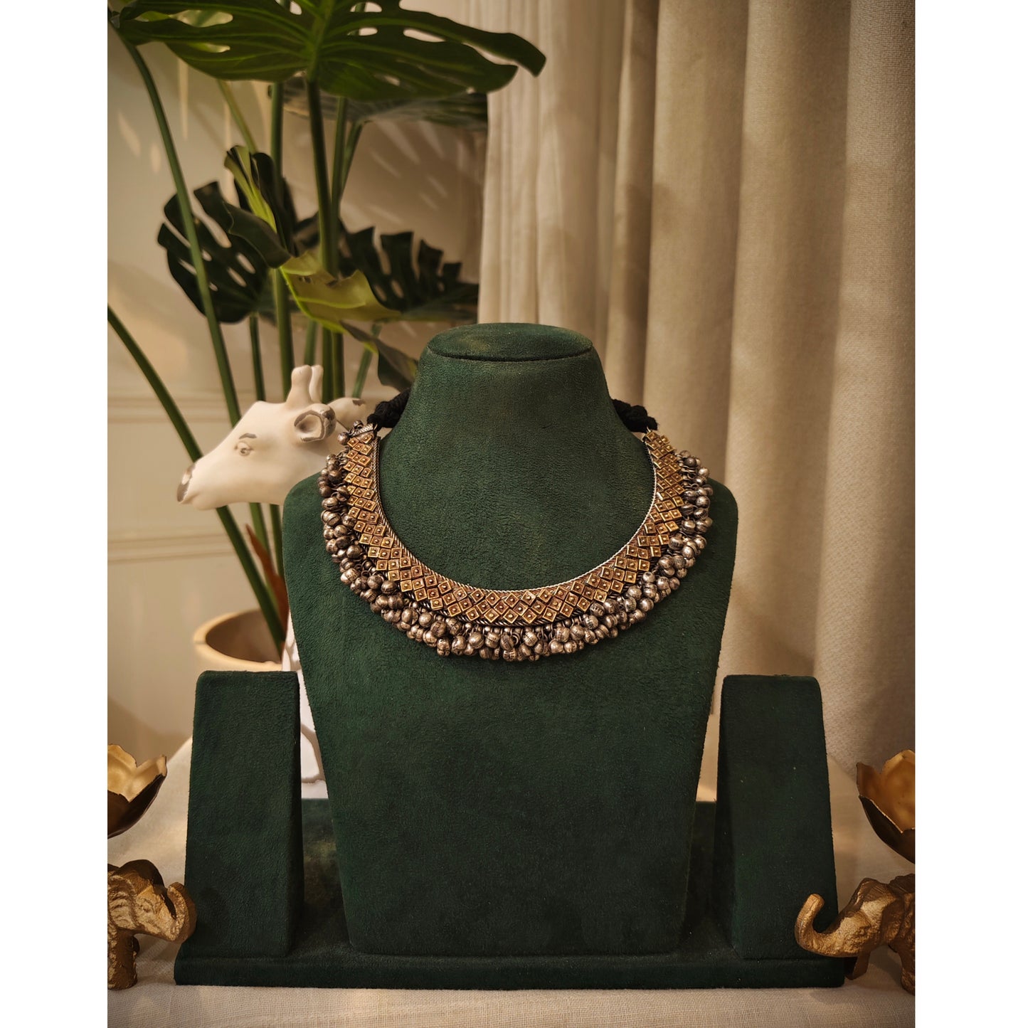 Beautiful Designer Dual Tone Neckpiece With Ghungroo Latkan