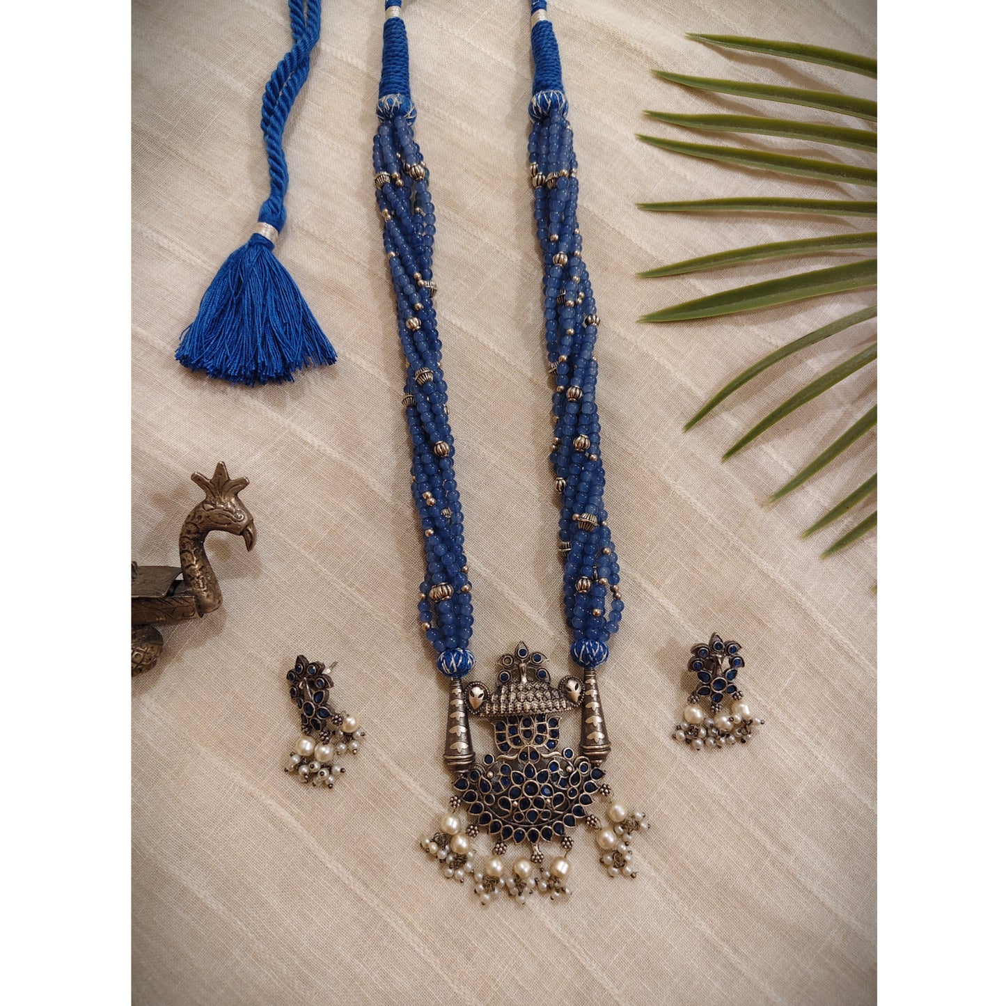 Beautiful Designer Stone Embedded Pendant Necklace With Earrings