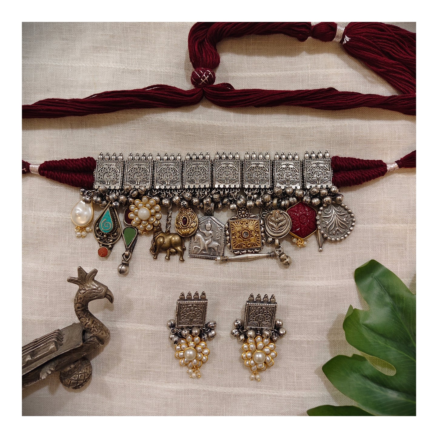 Beautiful Designer Charms Mix Latkan Choker With Earrings