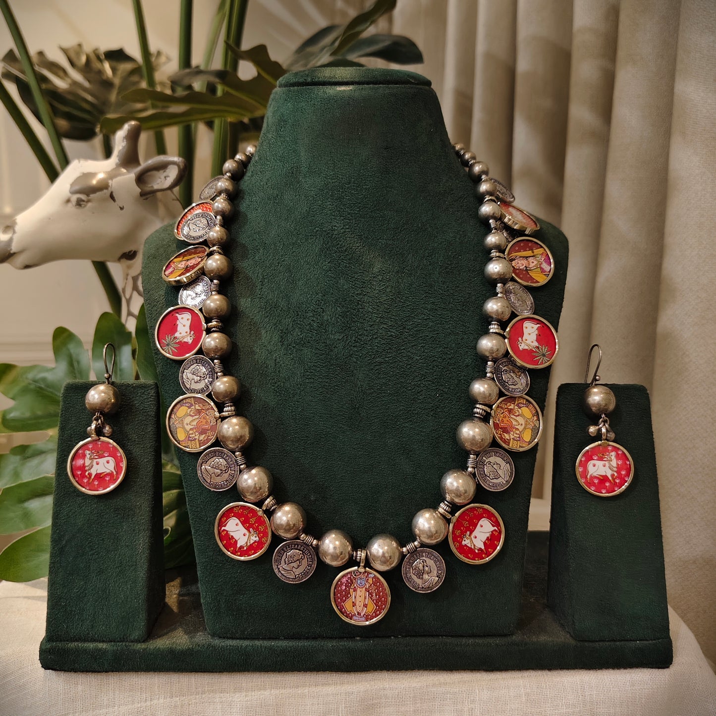 Beautiful Designer Painting Mix With Paatri Necklace & Earrings