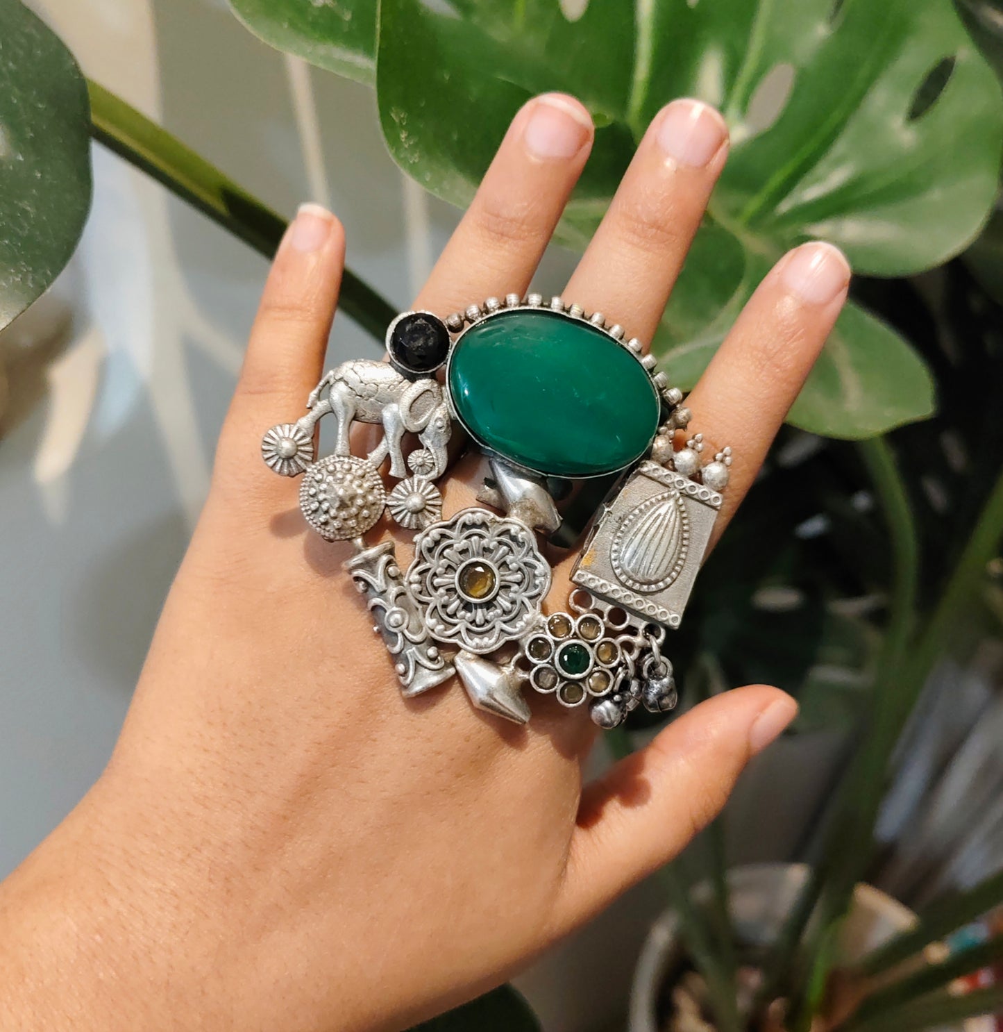 Beautiful Designer Fusion Stone Embedded Adjustable Ring