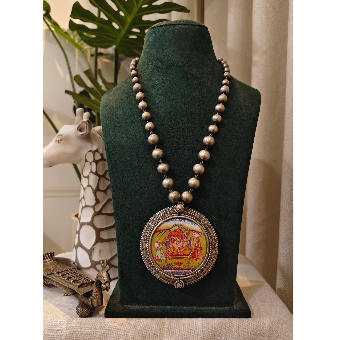 Beautiful Designer Painting Pendant Ball Chain Necklace