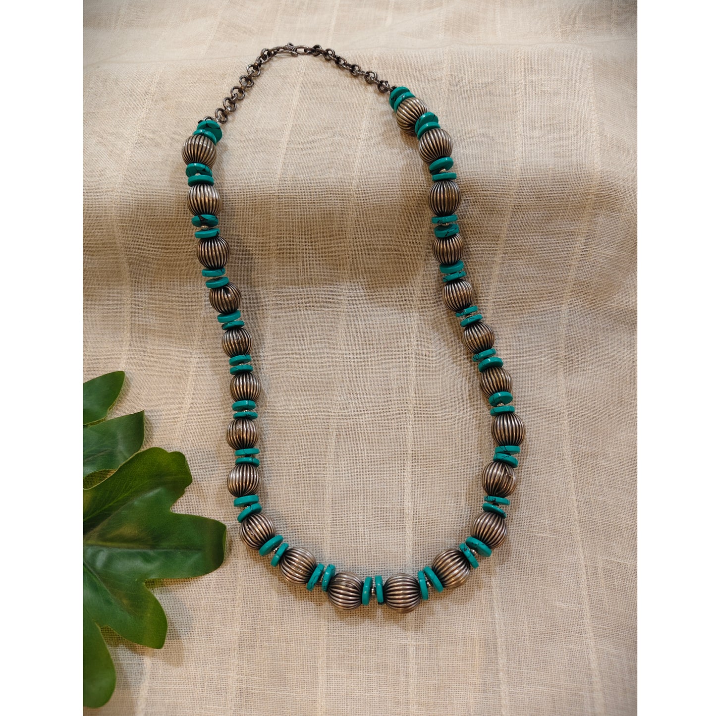 Beautiful Designer Metal Brass Beads With Firoza Beads Necklace