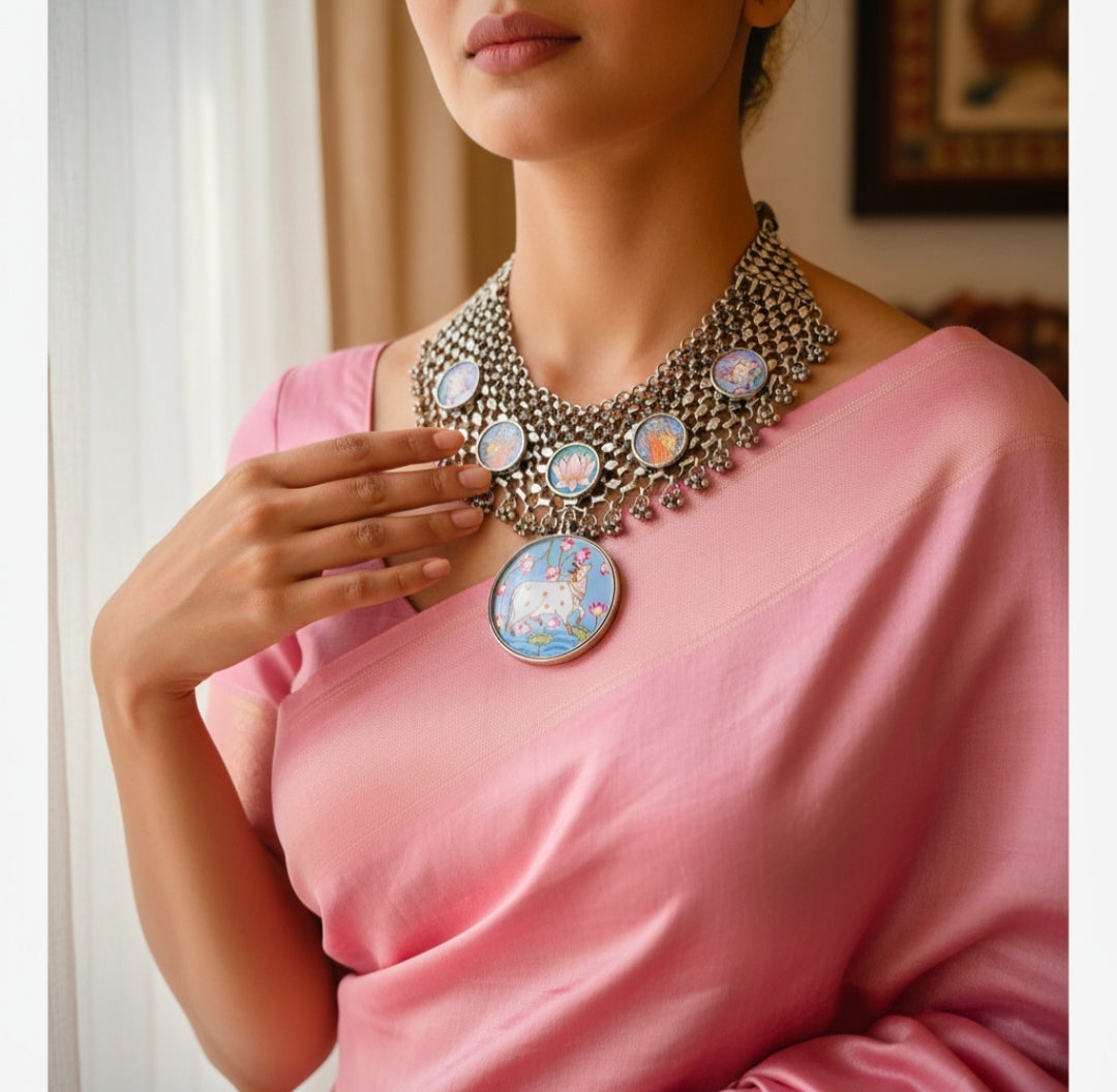 Beautiful Designer Painting Mix Jaal Patta Neckpiece