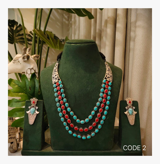 Beautiful Designer Firoza & Coral Necklace With Earrings