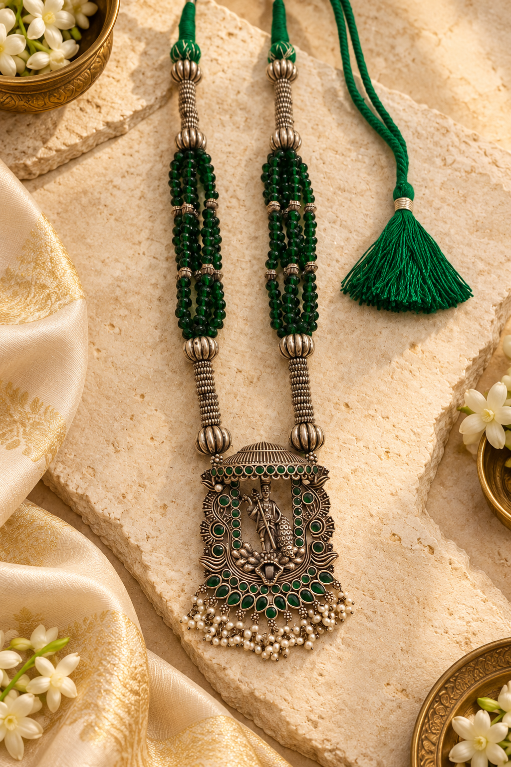 Beautiful Designer Stone Embedded Pendant Beaded Necklace