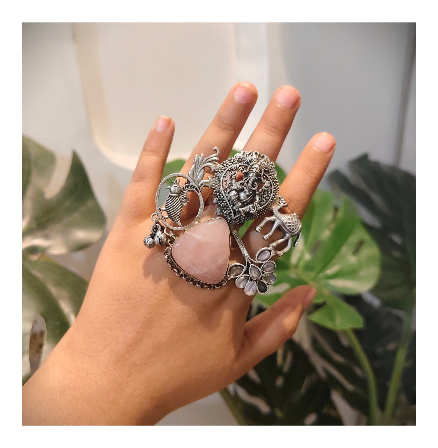Beautiful Designer Stone Embedded Fusion Adjustable Ring