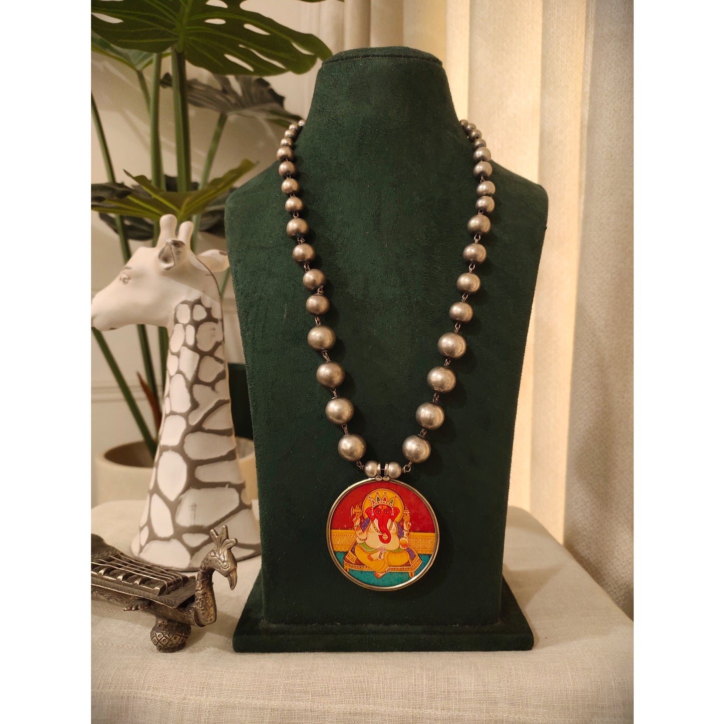Beautiful Designer Painting Pendant With Ball Chain Necklace